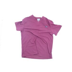 AVE Scrub Top V-Neck Short Sleeve Maroon Solid Medium Stretch